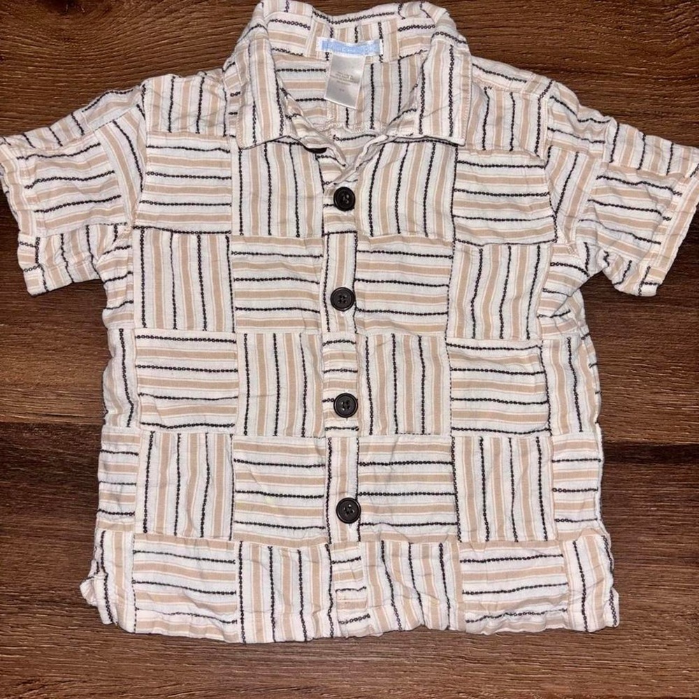 Janie and Jack Boys Linen Blend Button Up Shirt Safari